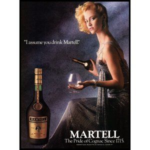 1986 Martell Cognac Bottle Vintage Print Ad Blonde Evening Gown Formal Wall Art